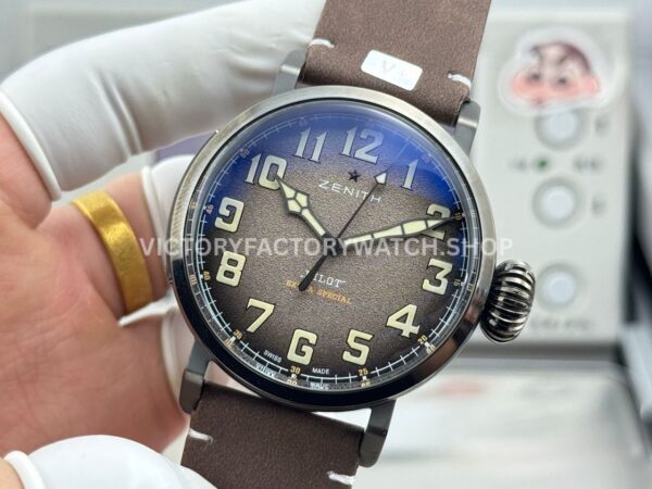 BR Factory Zenith Pilot Type 20 Extra Special 11.2430.67921.C801 45mm Steel Leather Strap Grey Dial