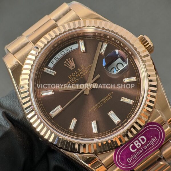 CBD Factory Counterweight Rolex Day-Date 228235-0003 40mm Full Rose Gold Chocolate Baguette Dial (5) CBD Factory Counterweight Rolex Day-Date 228235-0003 40mm Full Rose Gold Chocolate Baguette Dial