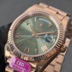 CBD Factory Counterweight Rolex Day-Date 228235-0025 40mm Full Rose Gold Olive Green Roman Dial