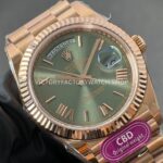 CBD Factory Counterweight Rolex Day-Date 228235-0025 40mm Full Rose Gold Olive Green Roman Dial