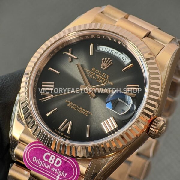 CBD Factory Counterweight Rolex Day-Date 228235-0055 40mm Full Rose Gold Roman Numerals Grey Dial (7) CBD Factory Counterweight Rolex Day-Date 228235-0055 40mm Full Rose Gold Roman Numerals Grey Dial