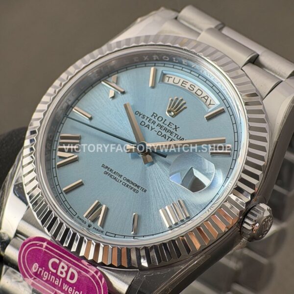 CBD Factory Counterweight Rolex Day-Date 228236-0012 40mm Full Platinum Roman Numerals Ice Blue Dial
