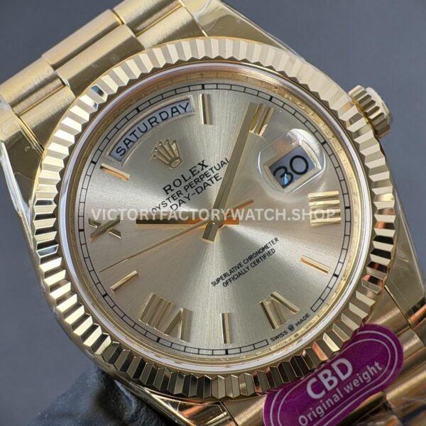 CBD Factory Counterweight Rolex Day-Date 228238-0002 40mm Full Yellow Gold Roman Numerals Silver Dial