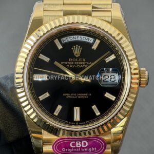 CBD Factory Counterweight Rolex Day-Date 228238-0004 40mm Full Yellow Gold Black Baguette Dial