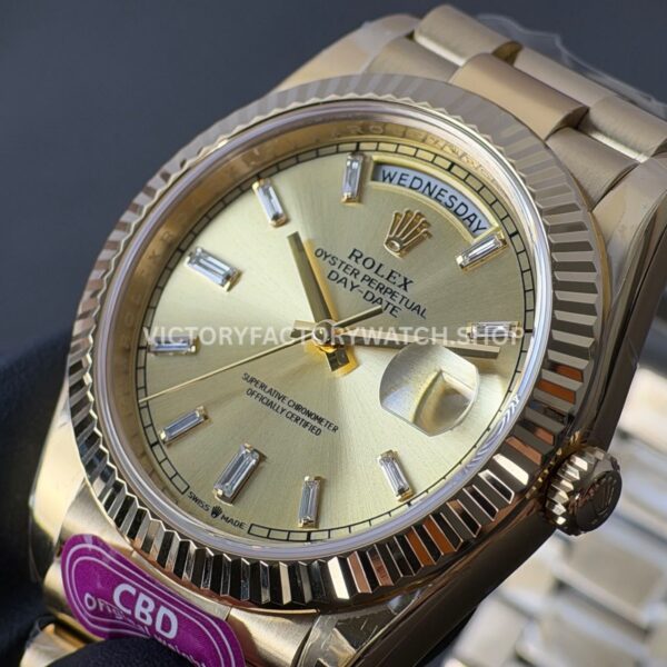CBD Factory Counterweight Rolex Day-Date 228238-0005 40mm Full Yellow Gold Champagne Baguette Dial