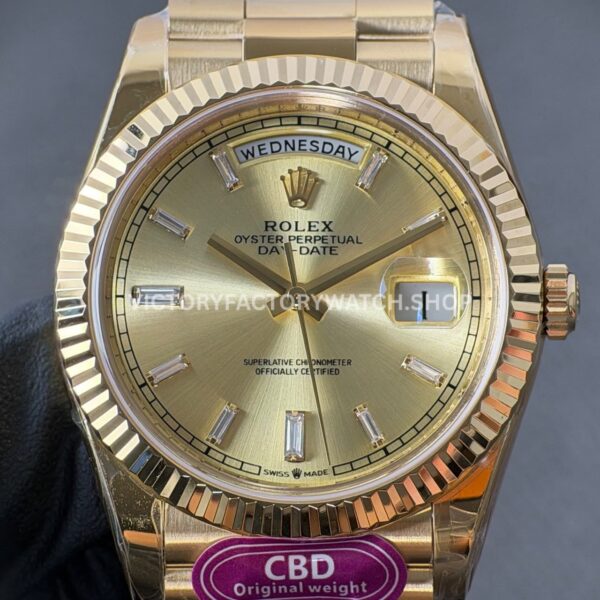 CBD Factory Counterweight Rolex Day-Date 228238-0005 40mm Full Yellow Gold Champagne Baguette Dial