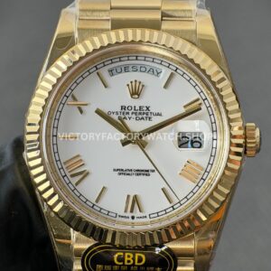 CBD Factory Counterweight Rolex Day-Date 228238-0042 40mm Full Yellow Gold Roman Numerals White Dial