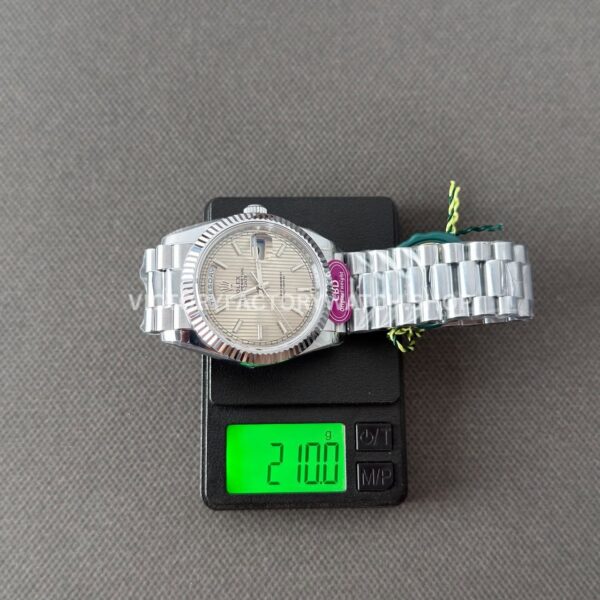 CBD Factory Counterweight Rolex Day-Date 228239-0001 40mm Full White Gold Stripe Motif Dial