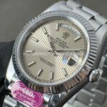 CBD Factory Counterweight Rolex Day-Date 228239-0001 40mm Full White Gold Stripe Motif Dial