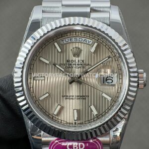 CBD Factory Counterweight Rolex Day-Date 228239-0001 40mm Full White Gold Stripe Motif Dial