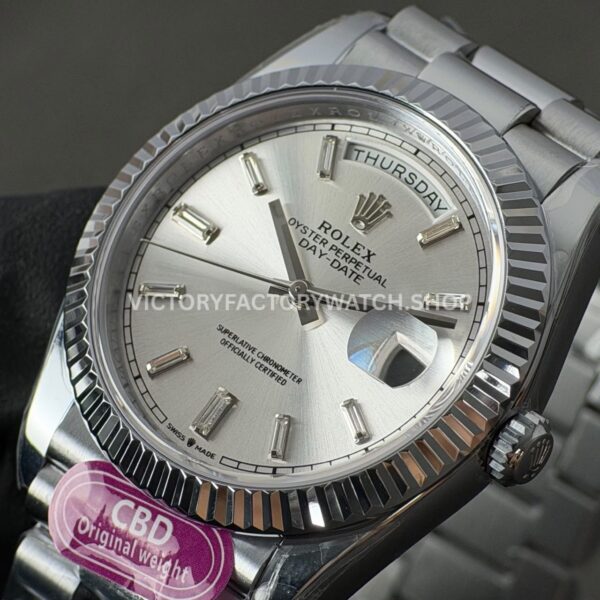 CBD Factory Counterweight Rolex Day-Date 228239-0003 40mm Full White Gold Silver Baguette Dial (3) CBD Factory Counterweight Rolex Day-Date 228239-0003 40mm Full White Gold Silver Baguette Dial