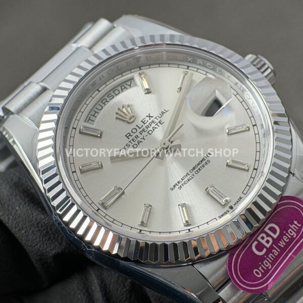 CBD Factory Counterweight Rolex Day-Date 228239-0003 40mm Full White Gold Silver Baguette Dial (6) CBD Factory Counterweight Rolex Day-Date 228239-0003 40mm Full White Gold Silver Baguette Dial