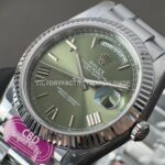 CBD Factory Counterweight Rolex Day-Date 228239-0033 40mm Full White Gold Roman Numerals Olive Green Dial