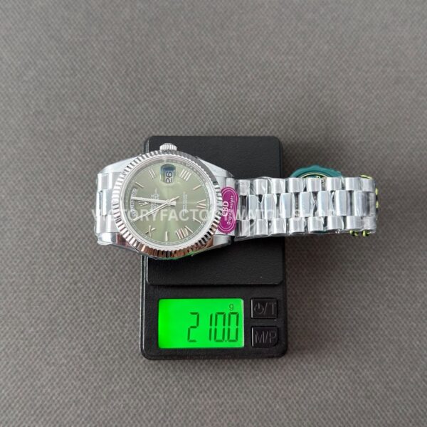 CBD Factory Counterweight Rolex Day-Date 228239-0033 40mm Full White Gold Roman Numerals Olive Green Dial