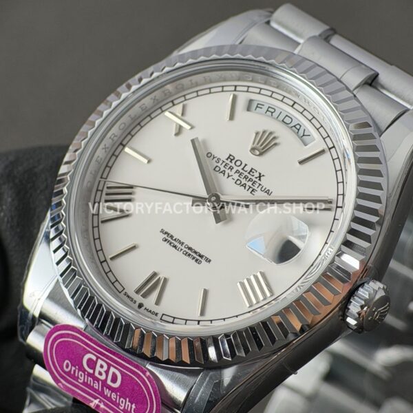 CBD Factory Counterweight Rolex Day-Date 228239-0046 40mm Full White Gold Roman Numerals White Dial