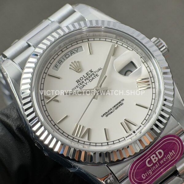 CBD Factory Counterweight Rolex Day-Date 228239-0046 40mm Full White Gold Roman Numerals White Dial