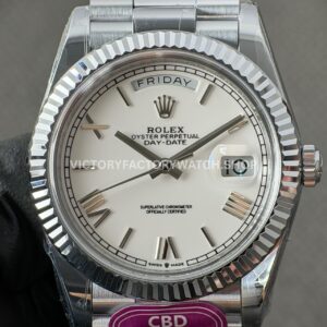 CBD Factory Counterweight Rolex Day-Date 228239-0046 40mm Full White Gold Roman Numerals White Dial