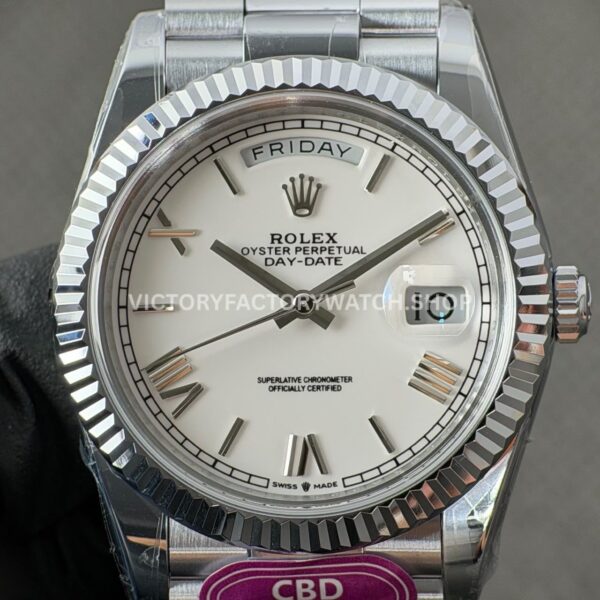 CBD Factory Counterweight Rolex Day-Date 228239-0046 40mm Full White Gold Roman Numerals White Dial
