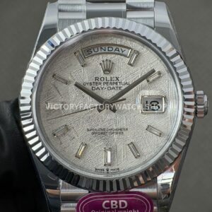 CBD Factory Counterweight Rolex Day-Date 228239-0055 40mm Full White Gold Meteorite Baguette Dial