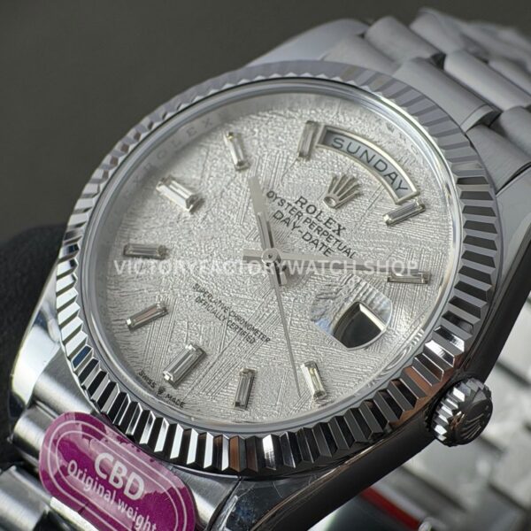 CBD Factory Counterweight Rolex Day-Date 228239-0055 40mm Full White Gold Meteorite Baguette Dial