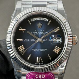 CBD Factory Counterweight Rolex Day-Date 228239-0076 40mm Full White Gold Roman Numerals Blue Dial