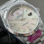 CBD Factory Counterweight Rolex Day-Date 228239-0078 40mm Full White Gold Mother of Pearl Baguette Dial