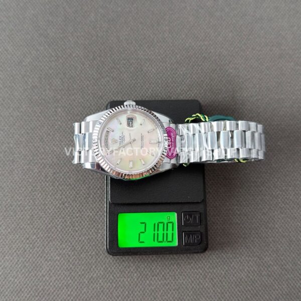 CBD Factory Counterweight Rolex Day-Date 228239-0078 40mm Full White Gold Mother of Pearl Baguette Dial