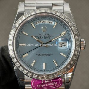 CBD Factory Counterweight Rolex Day-Date 228396TBR-0002 40mm Full Platinum Diamond Bezel Ice Blue Dial