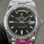 CBD Factory Counterweight Rolex Day-Date 228396TBR-0012 40mm Full Platinum Diamond Bezel Black Baguette Dial (7) CBD Factory Counterweight Rolex Day-Date 228396TBR-0012 40mm Full Platinum Diamond Bezel Black Baguette Dial