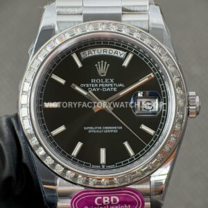 CBD Factory Counterweight Rolex Day-Date 228396TBR-0024 40mm Full Platinum Diamond Bezel Black Dial