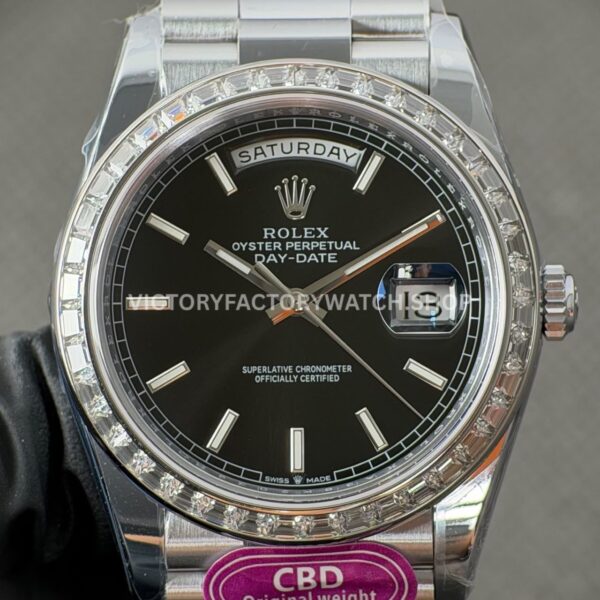 CBD Factory Counterweight Rolex Day-Date 228396TBR-0024 40mm Full Platinum Diamond Bezel Black Dial (6) CBD Factory Counterweight Rolex Day-Date 228396TBR-0024 40mm Full Platinum Diamond Bezel Black Dial