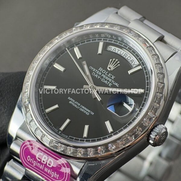 CBD Factory Counterweight Rolex Day-Date 228396TBR-0024 40mm Full Platinum Diamond Bezel Black Dial (7) CBD Factory Counterweight Rolex Day-Date 228396TBR-0024 40mm Full Platinum Diamond Bezel Black Dial
