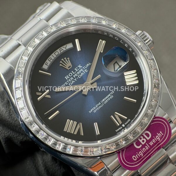 CBD Factory Counterweight Rolex Day-Date 228396TBR-0026 40mm Full Platinum Diamond Bezel Roman Numerals Blue Dial (6) CBD Factory Counterweight Rolex Day-Date 228396TBR-0026 40mm Full Platinum Diamond Bezel Roman Numerals Blue Dial