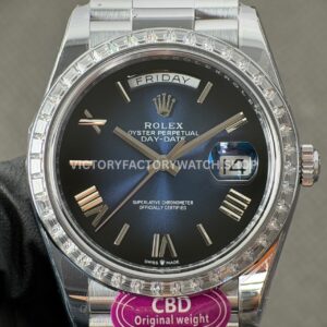 CBD Factory Counterweight Rolex Day-Date 228396TBR-0026 40mm Full Platinum Diamond Bezel Roman Numerals Blue Dial