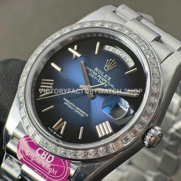 CBD Factory Counterweight Rolex Day-Date 228396TBR-0026 40mm Full Platinum Diamond Bezel Roman Numerals Blue Dial (8) CBD Factory Counterweight Rolex Day-Date 228396TBR-0026 40mm Full Platinum Diamond Bezel Roman Numerals Blue Dial