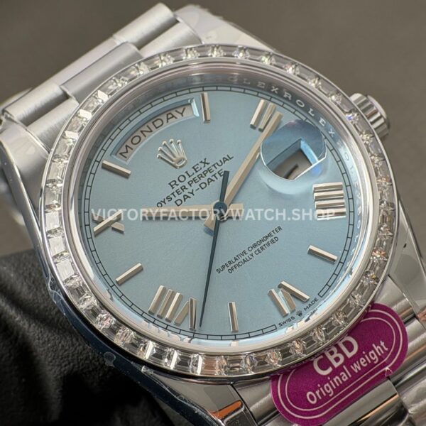 CBD Factory Counterweight Rolex Day-Date 228396TBR-0030 40mm Full Platinum Diamond Bezel Roman Numerals Ice Blue Dial (4) CBD Factory Counterweight Rolex Day-Date 228396TBR-0030 40mm Full Platinum Diamond Bezel Roman Numerals Ice Blue Dial