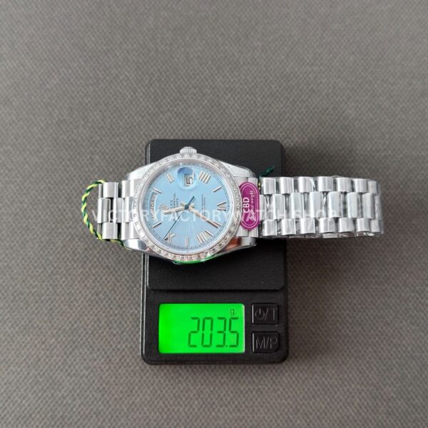 CBD Factory Counterweight Rolex Day-Date 228396TBR-0030 40mm Full Platinum Diamond Bezel Roman Numerals Ice Blue Dial (8) CBD Factory Counterweight Rolex Day-Date 228396TBR-0030 40mm Full Platinum Diamond Bezel Roman Numerals Ice Blue Dial