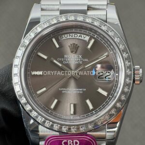 CBD Factory Counterweight Rolex Day-Date 228396TBR-0031 40mm Full Platinum Diamond Bezel Grey Dial (5) CBD Factory Counterweight Rolex Day-Date 228396TBR-0031 40mm Full Platinum Diamond Bezel Grey Dial