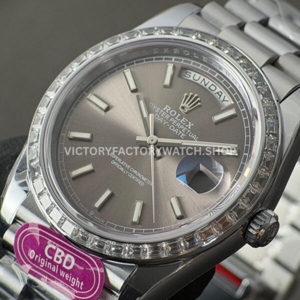 CBD Factory Counterweight Rolex Day-Date 228396TBR-0031 40mm Full Platinum Diamond Bezel Grey Dial