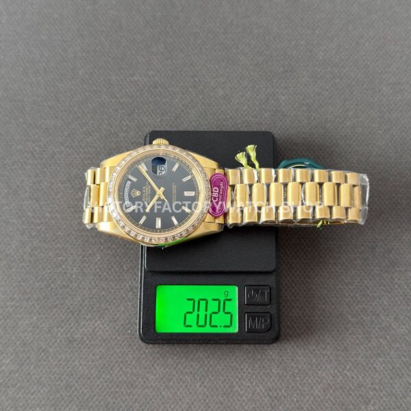 CBD Factory Counterweight Rolex Day-Date 228398TBR-0001 40mm Full Yellow Gold Diamond Bezel Roman Numerals Black Dial