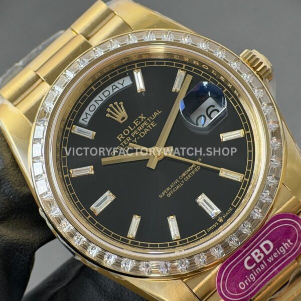 CBD Factory Counterweight Rolex Day-Date 228398TBR-0001 40mm Full Yellow Gold Diamond Bezel Roman Numerals Black Dial