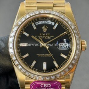CBD Factory Counterweight Rolex Day-Date 228398TBR-0001 40mm Full Yellow Gold Diamond Bezel Roman Numerals Black Dial (8) CBD Factory Counterweight Rolex Day-Date 228398TBR-0001 40mm Full Yellow Gold Diamond Bezel Roman Numerals Black Dial