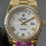 CBD Factory Counterweight Rolex Day-Date 228398TBR-0033 40mm Full Yellow Gold Diamond Bezel Roman Numerals White Dial
