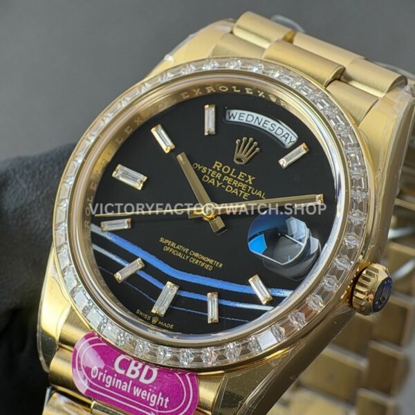 CBD Factory Counterweight Rolex Day-Date 228398TBR-0038 40mm Full Yellow Gold Diamond Bezel Onyx Dial