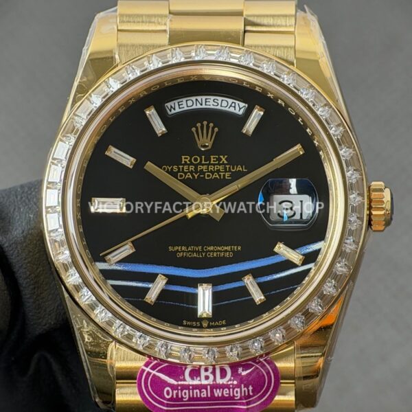 CBD Factory Counterweight Rolex Day-Date 228398TBR-0038 40mm Full Yellow Gold Diamond Bezel Onyx Dial