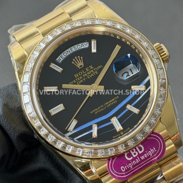CBD Factory Counterweight Rolex Day-Date 228398TBR-0038 40mm Full Yellow Gold Diamond Bezel Onyx Dial