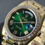 CBD Factory Counterweight Rolex Day-Date 228398TBR-0039 40mm Full Yellow Gold Diamond Bezel Roman Numerals Green Dial