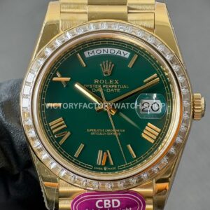 CBD Factory Counterweight Rolex Day-Date 228398TBR 40mm Full Yellow Gold Diamond Bezel Roman Numerals Green Ombre Dial (7) CBD Factory Counterweight Rolex Day-Date 228398TBR 40mm Full Yellow Gold Diamond Bezel Roman Numerals Green Ombre Dial