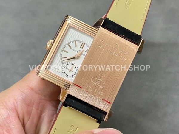 MG Factory Jaeger-LeCoultre Reverso Double-Sided Dual Time Zone Q396245J 29mm Rose Gol (3) MG Factory Jaeger-LeCoultre Reverso Double-Sided Dual Time Zone Q396245J 29mm Rose Gold Leather Strap Grey Dial
