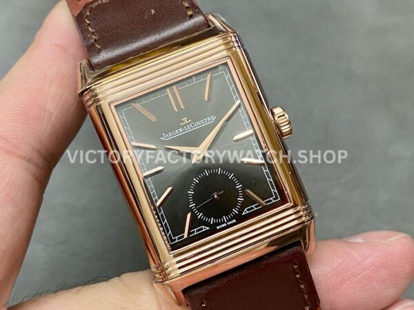 MG Factory Jaeger-LeCoultre Reverso Double-Sided Dual Time Zone Q396245J 29mm Rose Gol (5) MG Factory Jaeger-LeCoultre Reverso Double-Sided Dual Time Zone Q396245J 29mm Rose Gold Leather Strap Grey Dial